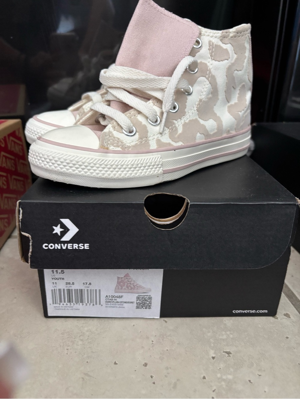 Converse Kids Pink and Cream Camo High-Top Sneakers
